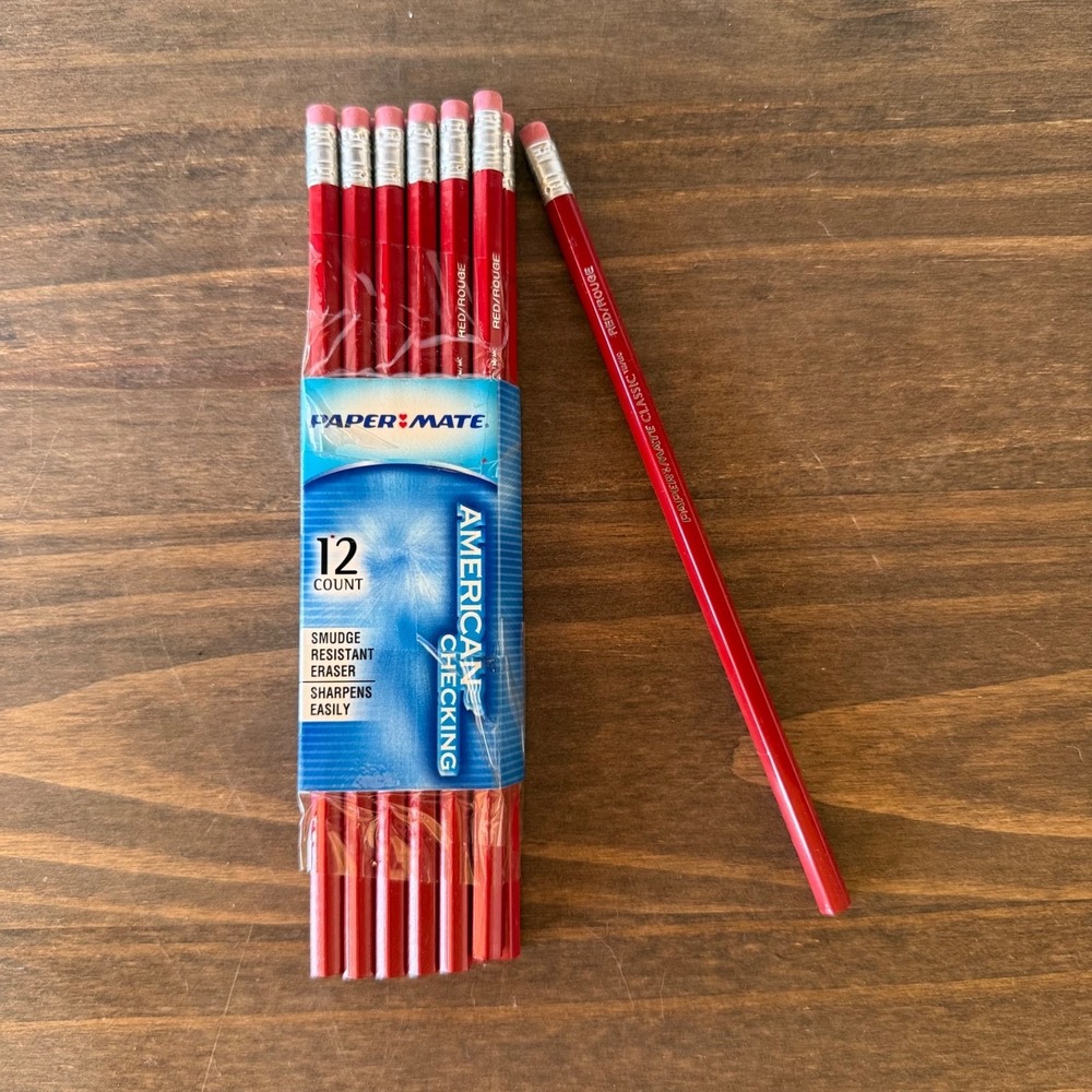 Discontinued Paper Mate American Checking Correcting Red Pencils NOS USA Vtg
